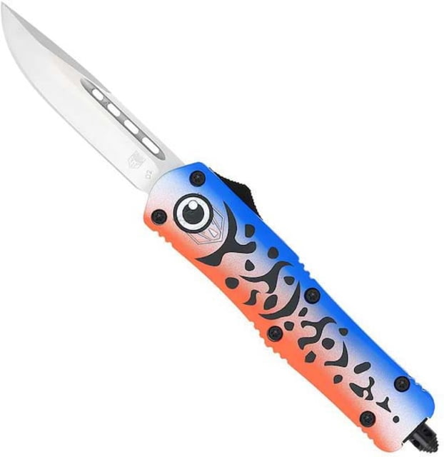 CobraTec Knives FS-3 Medium OTF Automatic Folding Knives 3in D2 Steel Drop Point Non-Serrated Blade Aluminum Ceracote/Lure Blue Handle - Cobratec Knives