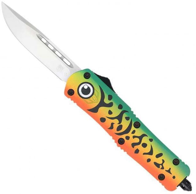 CobraTec Knives FS-3 Medium OTF Automatic Folding Knives 3in D2 Steel Drop Non-Serrated Blade Aluminum Cerakote/Lure Green Handle - Cobratec Knives