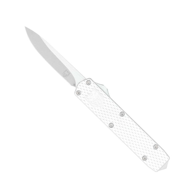 CobraTec Knives Mini Mamba Gen II Out the Front Knife 2.25in D2 Steel Plain Stonewashed Blade Silver 6061-T6 Aluminum Handle - Cobratec Knives