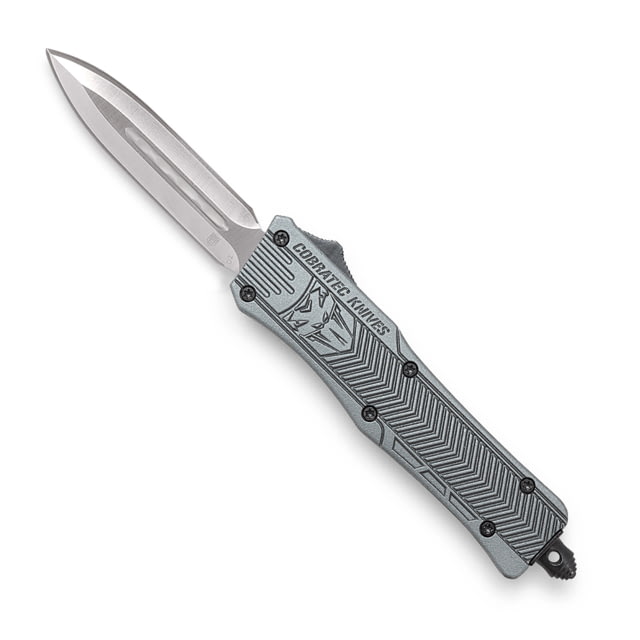 CobraTec Knives Small CTK-1 OTF Knife 2.75in D2 Steel Dagger Non-Serrated Blade Grey Handle - Cobratec Knives