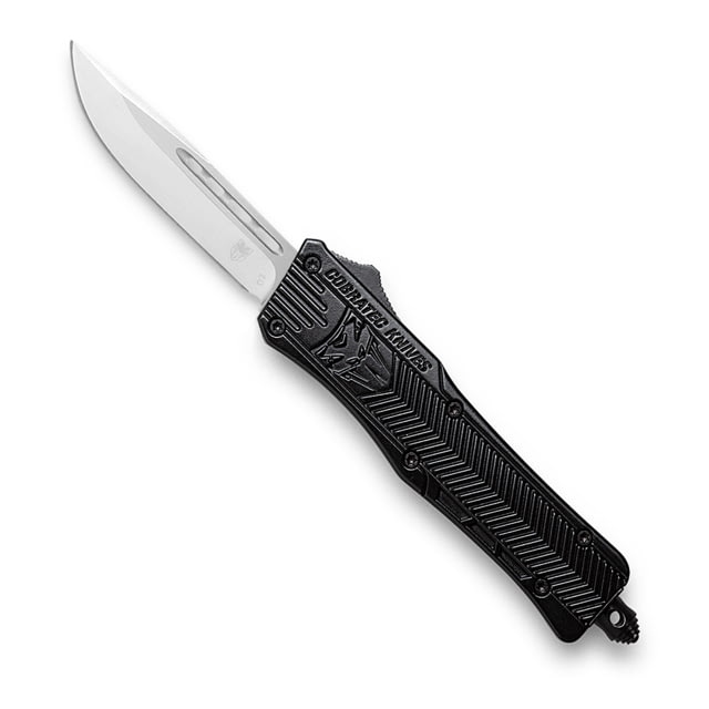 CobraTec Knives Small CTK-1 OTF Automatic Folding Knife 2.75in D2 Steel Drop Point Non-Serrated Blade Aluminum Black Handle