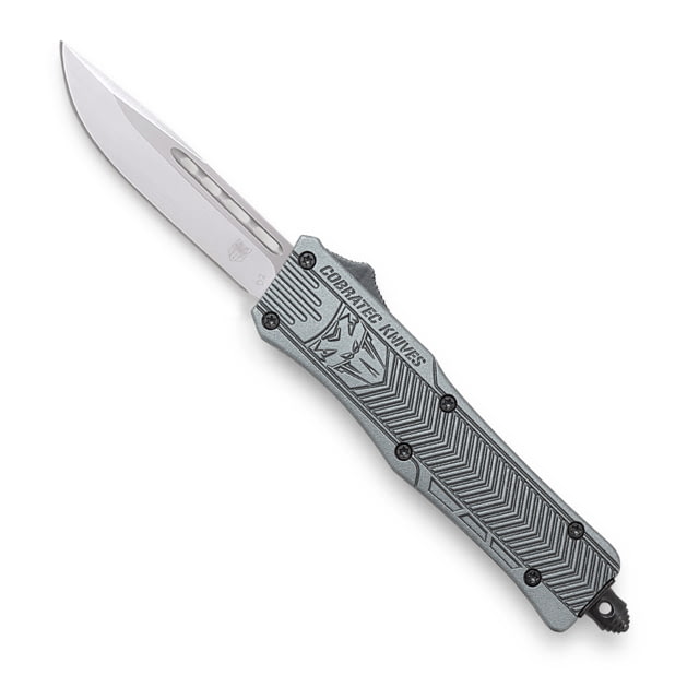 CobraTec Knives CTK-1 Small OTF Automatic Folding Knife 2.75in D2 Steel Drop Non-Serrated Blade Grey Handle - Cobratec Knives