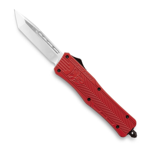 CobraTec Knives CTK-1 Small OTF Automatic Folding Knife 2.75in D2 Steel Tanto Non-Serrated Blade Red Handle - Cobratec Knives