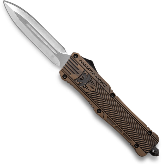 CobraTec Knives CTK-1 Small OTF Automatic Folding Knives 2.75in D2 Steel Dagger Plain Blade Cerakote Bronze Distressed Handle - Cobratec Knives