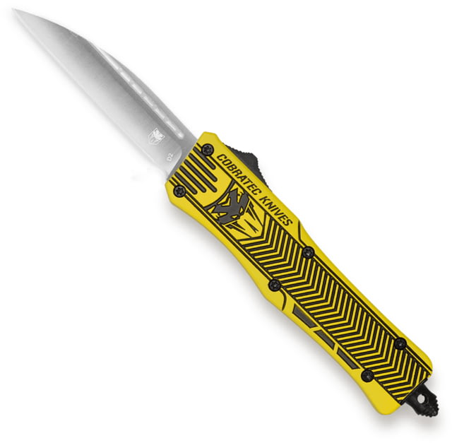 CobraTec Knives CTK-1 Small OTF Automatic Folding Knives 2.75in D2 Steel Wharncliffe Plain Blade Cerakote Yellow w/Graphite Black Handle - Cobratec Knives
