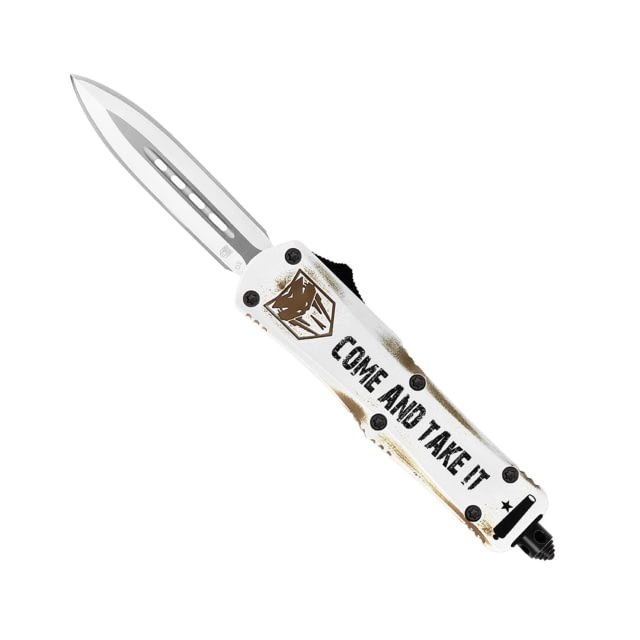 CobraTec Knives FS-3 Small OTF Automatic Folding Knife 2.75in D2 Steel Dagger Non-Serrated Blade Cerakote/Come And Take It Handle - Cobratec Knives