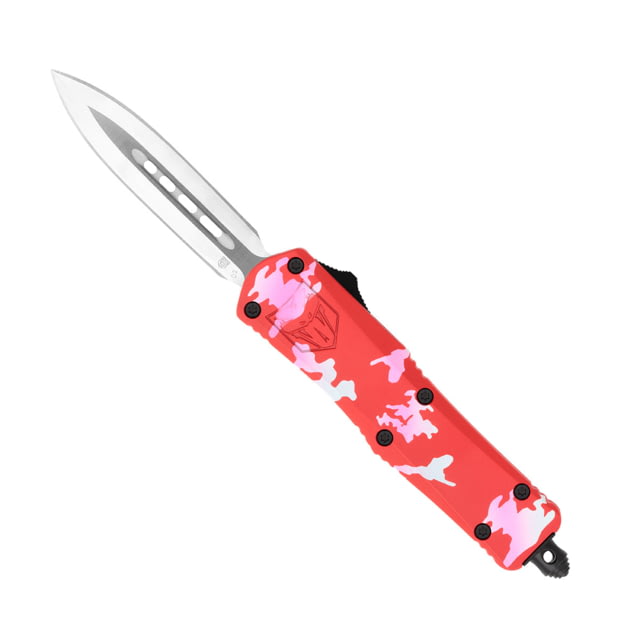 CobraTec Knives FS-3 Small OTF Automatic Folding Knife 2.75in D2 Steel Dagger Non-Serrated Blade Cerakote/Pink Handle - Cobratec Knives