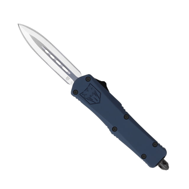 CobraTec Knives FS-3 Small OTF Automatic Folding Knife 2.75in D2 Steel Dagger Non-Serrated Blade Nypd Blue Handle - Cobratec Knives
