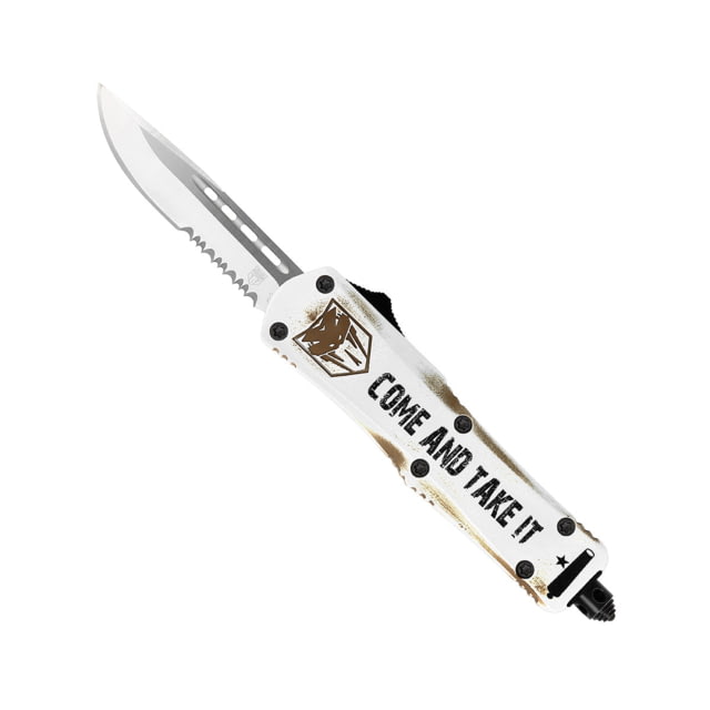 CobraTec Knives FS-3 Small OTF Automatic Folding Knife 2.75in D2 Steel Drop Serrated Blade Cerakote/Come And Take It Handle - Cobratec Knives