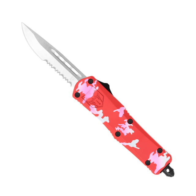 CobraTec Knives FS-3 Small OTF Automatic Folding Knife 2.75in D2 Steel Drop Serrated Blade Cerakote/Pink Handle - Cobratec Knives