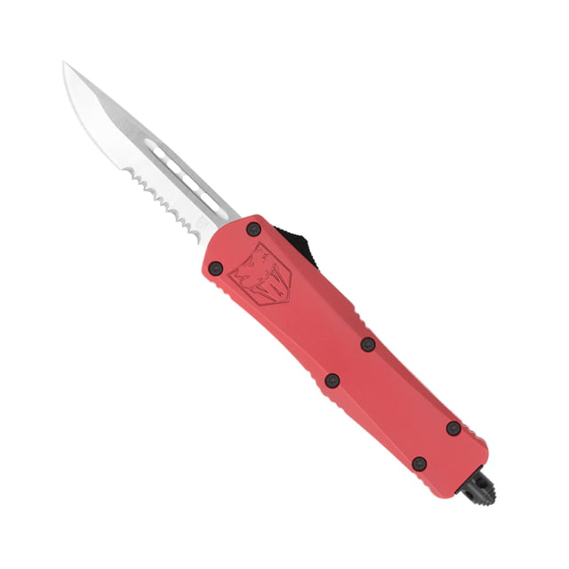 CobraTec Knives FS-3 Small OTF Automatic Folding Knife 2.75in D2 Steel Drop Serrated Blade Red Handle - Cobratec Knives