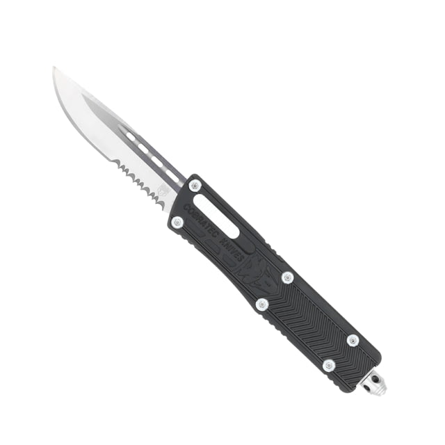 CobraTec Knives Small Sidwinder OTF Automatic Folding Knife 2.5in D2 Steel Drop Serrated Black Handle - Cobratec Knives