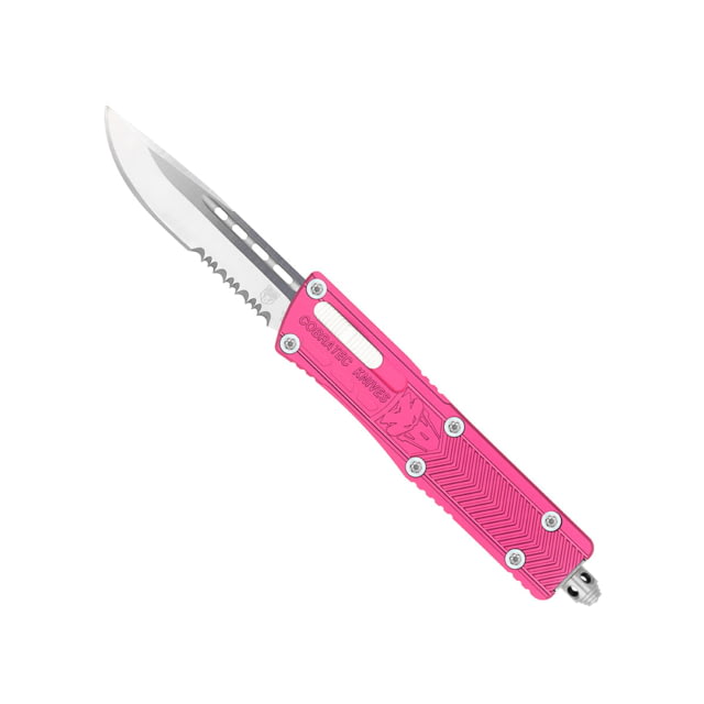 CobraTec Knives Small Sidwinder OTF Automatic Folding Knife 2.5in D2 Steel Drop Serrated Pink Handle - Cobratec Knives