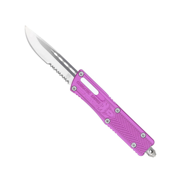 CobraTec Knives Small Sidwinder OTF Automatic Folding Knife 2.5in D2 Steel Drop Serrated Purple Handle - Cobratec Knives