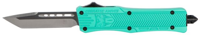 Open Box Dealer Demo CobraTec Knives Small CTK-1 OTF Automatic Folding Knife 2.75 in D2 Steel Tanto Plain Blade Aluminum Tiffany Blue Handle