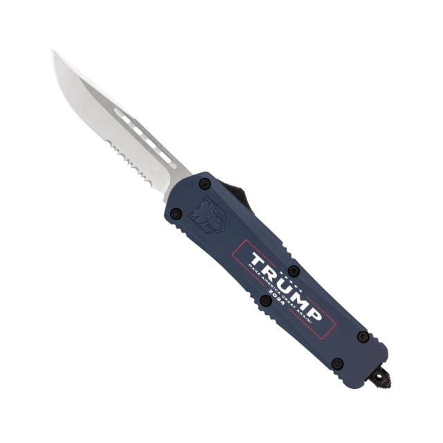 CobraTec Knives Trump 2024 Medium OTF 3 in Fixed Blade Knife D2 Steel Blade Cerakoted Handle Drop Serrated Blue - Cobratec Knives