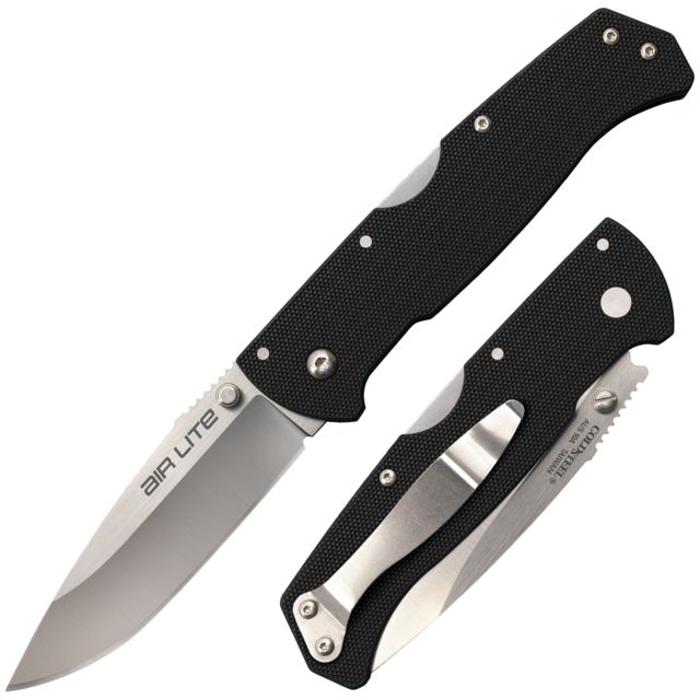 Cold Steel Air Lite Drop Point Folding Knife 3.5in AUS-10A Drop Point Blade Black Long G-10 Handle