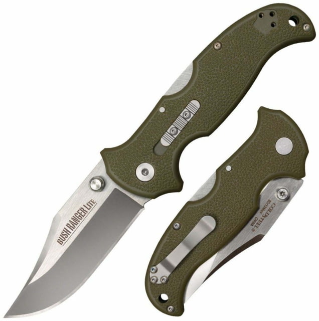 Cold Steel Bush Ranger Lite Folding Knife 3.5in 8Cr13MoV SS Folding Plain Clip Point Satin Blade OD Green GFN Handle