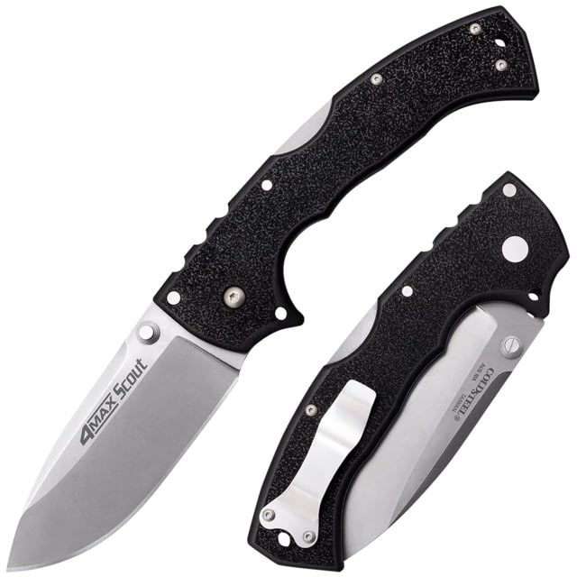 Cold Steel 4-Max Scout 4in Folding Drop Point Plain Stonewashed/6in Black Griv-Ex Handle Includes Belt Clip