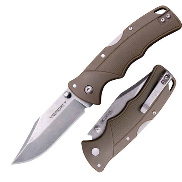 Cold Steel Verdict 4116 SS Folding Knives 3in 4116 SS Clip Point Plain Stonewashed Blade FDE - Cold Steel