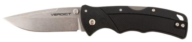 Cold Steel  Verdict 3in Folding Clip Point Plain Stonewashed 4116 SS Blade/Black GFN Handle Includes Belt Clip - Cold Steel