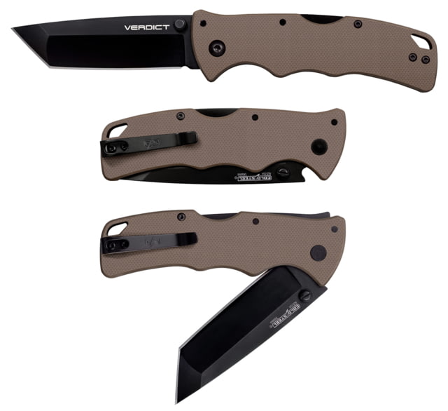 Cold Steel  Verdict 3in Folding Tanto Plain Black Matte AUS-10A SS Blade/Brown G10 Handle Includes Belt Clip - Cold Steel