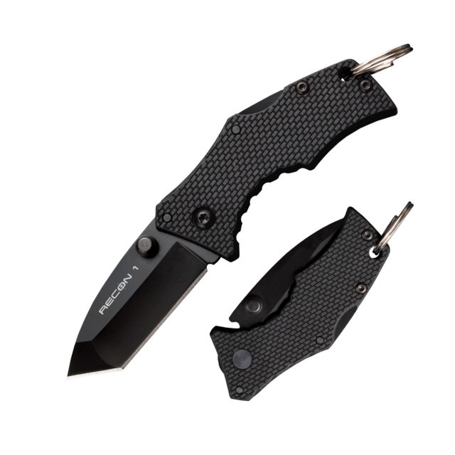 Cold Steel Micro Recon 1 Folding Knife Japanese AUS 8A Stainless Steel w/Black Tuff-Ex Coating 2in Spear Point Blade Griv-Ex Style G-10 Handle - Cold Steel