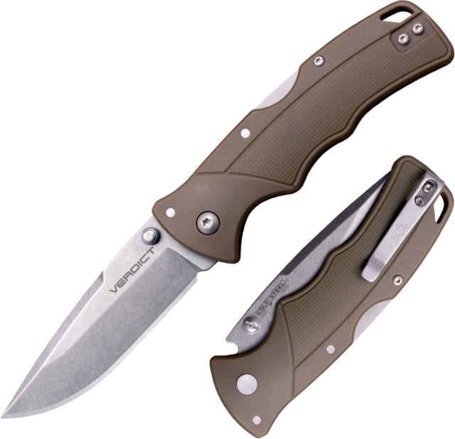 Cold Steel Verdict 4116 SS Folding Knives 3in 4116 SS Stonewashed Spear Point Blade FDE GFN Handle FL-C3SPSSFDE - Cold Steel
