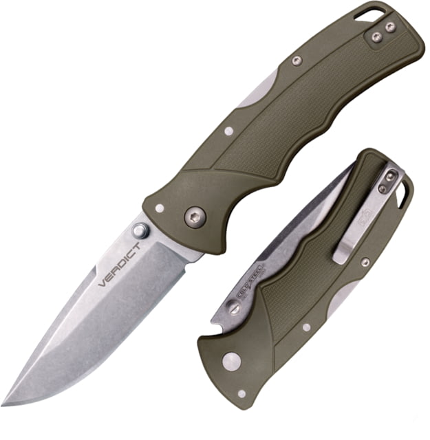 Cold Steel Verdict 4116 SS Folding Knives 3in 4116 SS Stonewashed Spear Point Blade OD Green GFN Handle FL-C3SPSSODG - Cold Steel