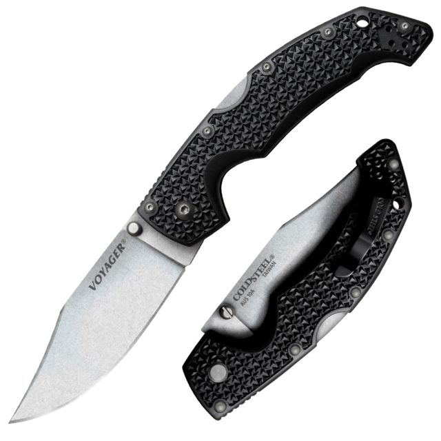 Cold Steel Voyager Large Folding Knife Clip Point 4in Blade Length Plain Edge