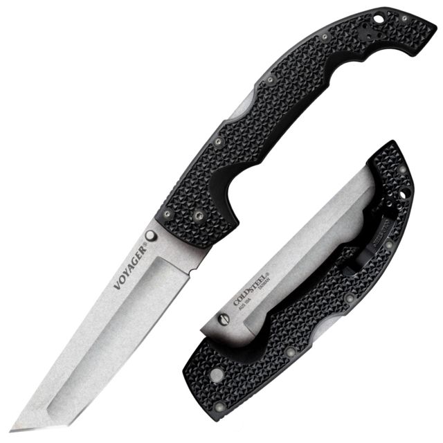 Cold Steel Voyager XL Folding Knife 5.5in Tanto Point Plain Edge AUS10A Steel Blade Black Griv-Ex Handle