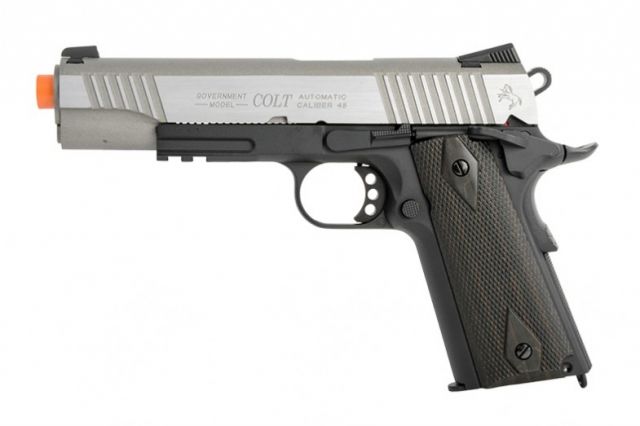 Colt 1911 Rail Gun CO2 Blowback Silver Slide Full Metal w/Blk Frame - Colt