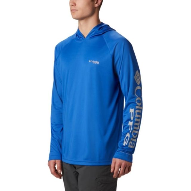 Columbia Terminal Tackle Hoodie - Men's Cool Grey/Vivid Blue Logo Extra Large
