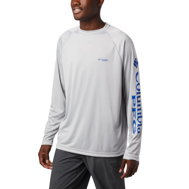 Columbia Terminal Tackle Long Sleeve Shirt - Men's Cool Grey/Vivid Blue Logo Large