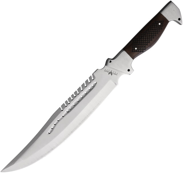 Combat Ready Big Bowie Fixed Blade Knife 16.5in Overall 10.5in Satin Stainless Blade Brown Checkered Wood Handle CO050 BRK016 - Combat Ready
