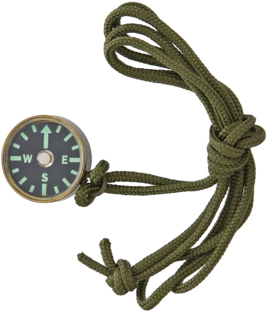 Combat Ready Compass With Neck Lanyard 3/4in Diameter Antique Brass Casing Fluorescent Green Glow-In-The Dark Markings OD Green Nylon Cord Lanyard - Combat Ready