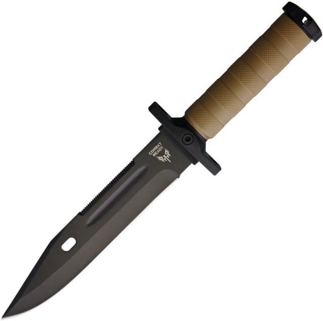 Combat Ready Fixed Blade Desert Tan Handle Knife 8.25" black finish sawback stainless blade Tan rubber handle CBR370 / - Combat Ready