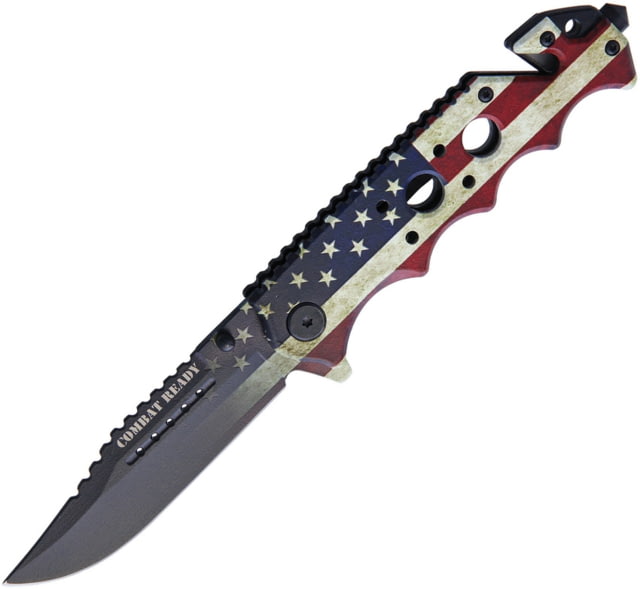 Combat Ready Flag Linerlock A/O Folding Knife 4.75in Closed 3.5in SS Clip Point Blade Finger Grooved Aluminum  / CBR368 - Combat Ready
