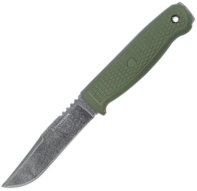 Condor Bushglider Knife Green 4.25" black stonewash finish 1095HC steel clip poi OD green textured polypropylene handle - Condor Tool And Knife