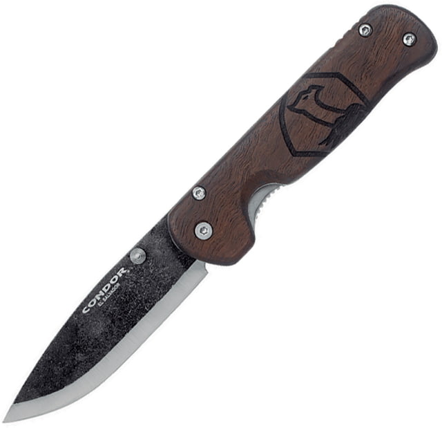 Condor Krakatoa Framelock Walnut Folding Knife 3.5" natural finish 1095HC steel blade Walnut handle with stainless back handle - Condor Tool And Knife