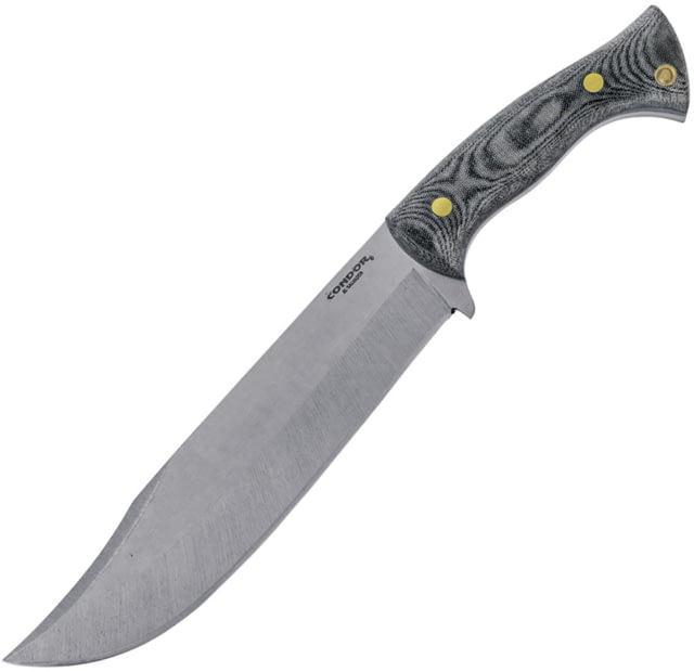 Condor Plan A Knife 9" satin finish 1075HC steel clip point blade Black and white micarta handle