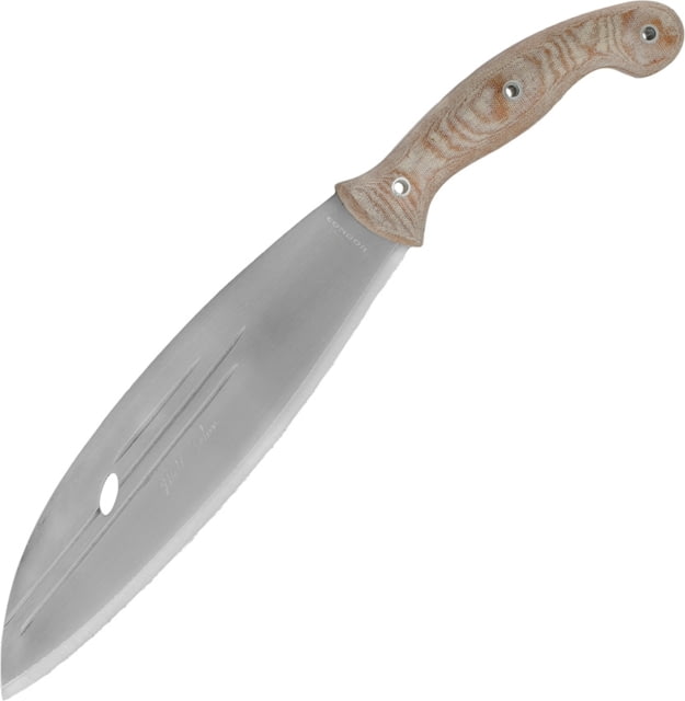 Condor Tool and Knife Primitive Bush Mondo Knife 16in Overall 10in Satin 1075Hc Steel Blade Natural Canvas Micarta Handle Blade Etching Brown Leather - Condor Tool And Knife