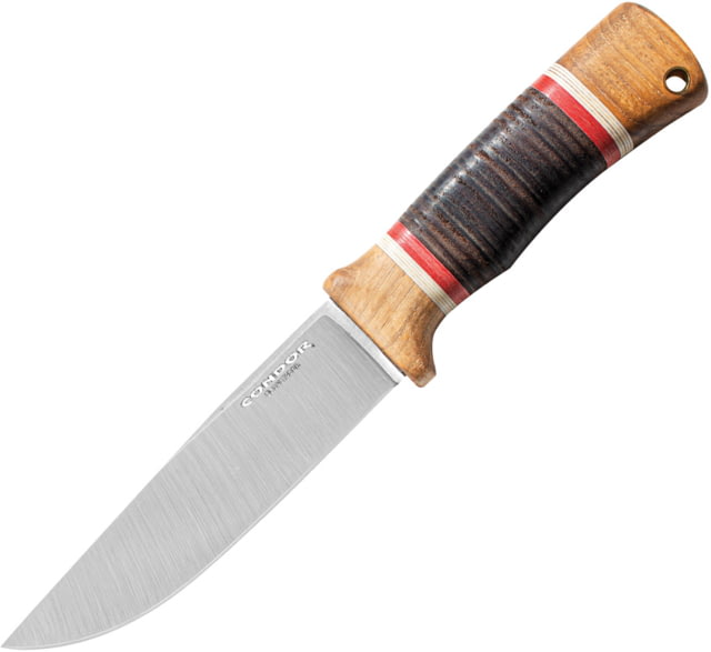 Condor Tool and Knife Country Backroads Fixed Blade Knife 10.13in Overall 5.5in Satin 1075HC Steel Blade Burnt American Hickory/Stacked Leather Handle