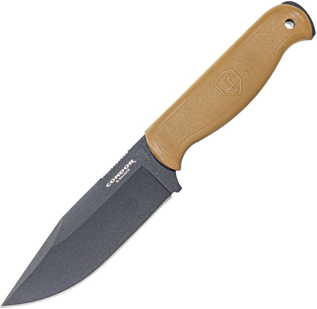 Condor Tool and Knife Fighter Fixed Blade Desert Knife 9.75in Overall 5in Black Cerakote 1075HC Steel Blade Desert Tan Polypropylene Handle
