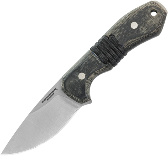 Condor Tool and Knife Mountaineer Trail Intent Knife 6.75in Overall 3in Blasted Satin 14C28N Sandvik SS Blade Black Linen Micarta Handle Black Leather - Condor Tool And Knife