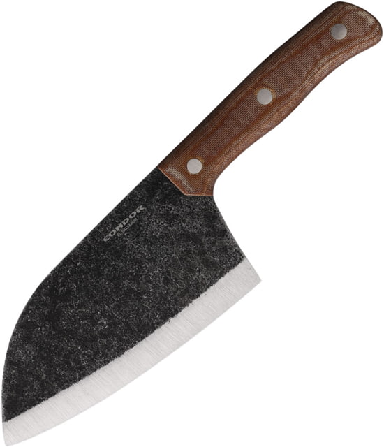 Condor Tool and Knife Serbian Kuvar Cleaver Knife 11.25in Overall 6.25in Natural Finish 1075HC Steel Blade Brown Micarta Handle Brown Leather Belt