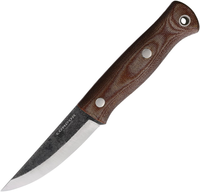 Condor Tool and Knife Trivittata Puukko Fixed Blade Knife 7.75in Overall 3.5in Natural Finish 1095HC Steel Blade Brown Micarta Handle Brown Leather