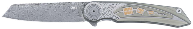 CRKT Fortuitous Folding Knife 3.51in Rose Damasteel Drop Point Blade Green G10 Handle
