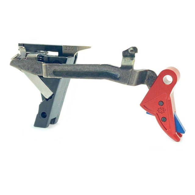 Cross Armory Glock Gen 1-3 Enhanced Flat Faced Trigger w/ Bar Drop-in Shoe/3.5 Spring 9mm Aluminum/Blue Safety Red/Blue Small - Cross Armory