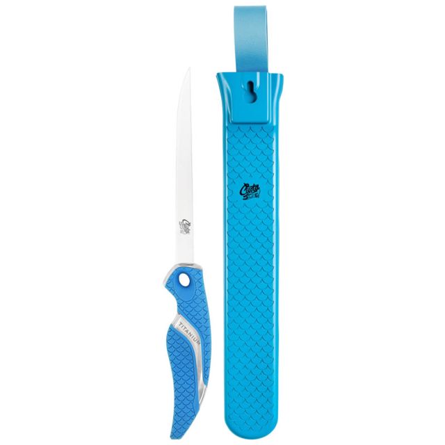 Cuda 6in Flex Fillet Knive And Fishermans Sheath Set German 4116 Corrosion Resistant Stainless Steel Non-Slip Cuda Scale Pattern Grip - Cuda
